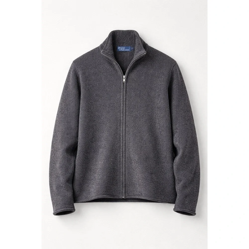Polo Ralph Lauren Mens XL Grey 100% Lambswool Full Zip Cardigan Sweater RL